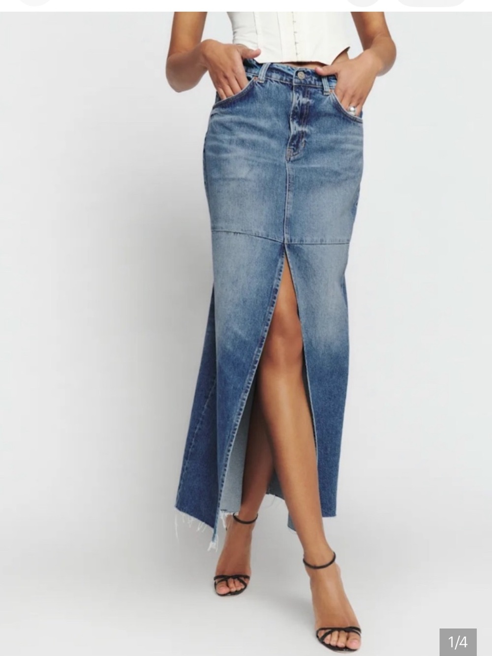 REFORMATION Jeans Sz 24 Tazz Maxi Denim Skirt in Hemlock Blue